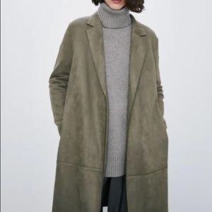Zara olive faux suede coat